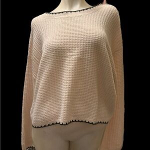 Aqua Blues Cream Sweater with Black Trim